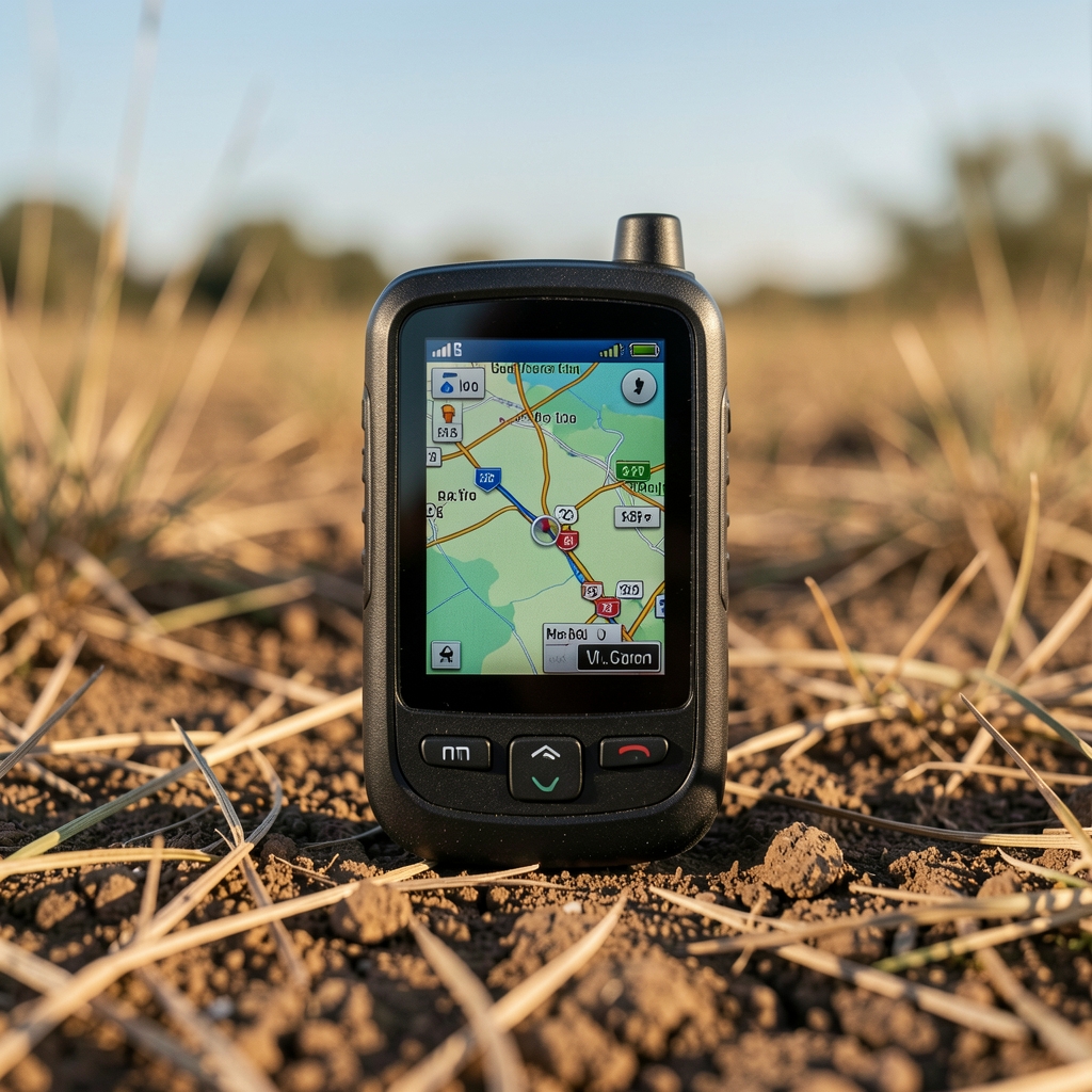 Açık arazide kompakt GPS navigasyon cihazı yakın plan görünümü