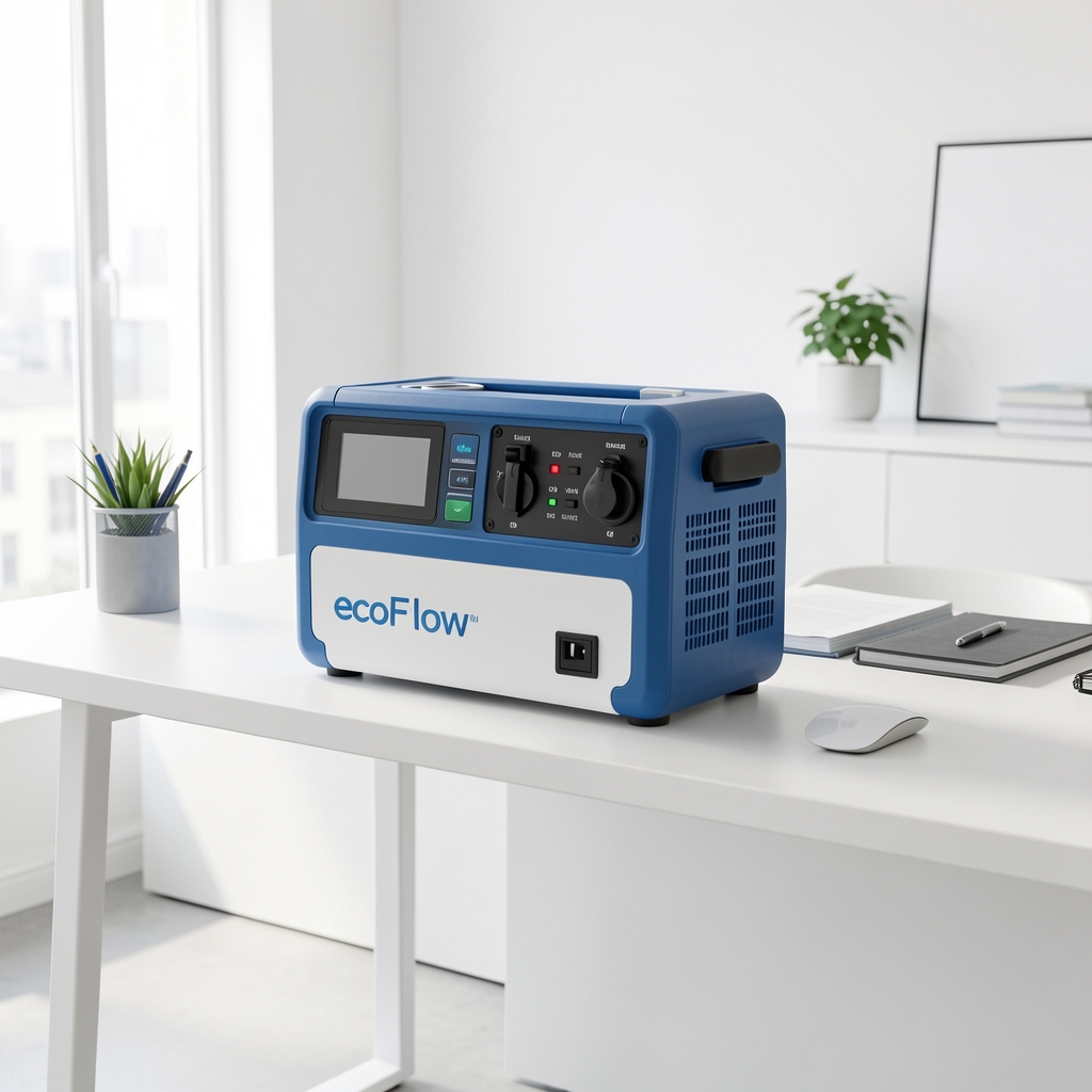 EcoFlow RIVER 2 kompakt taşınabilir güç istasyonu mavi-beyaz beyaz masa üzerinde